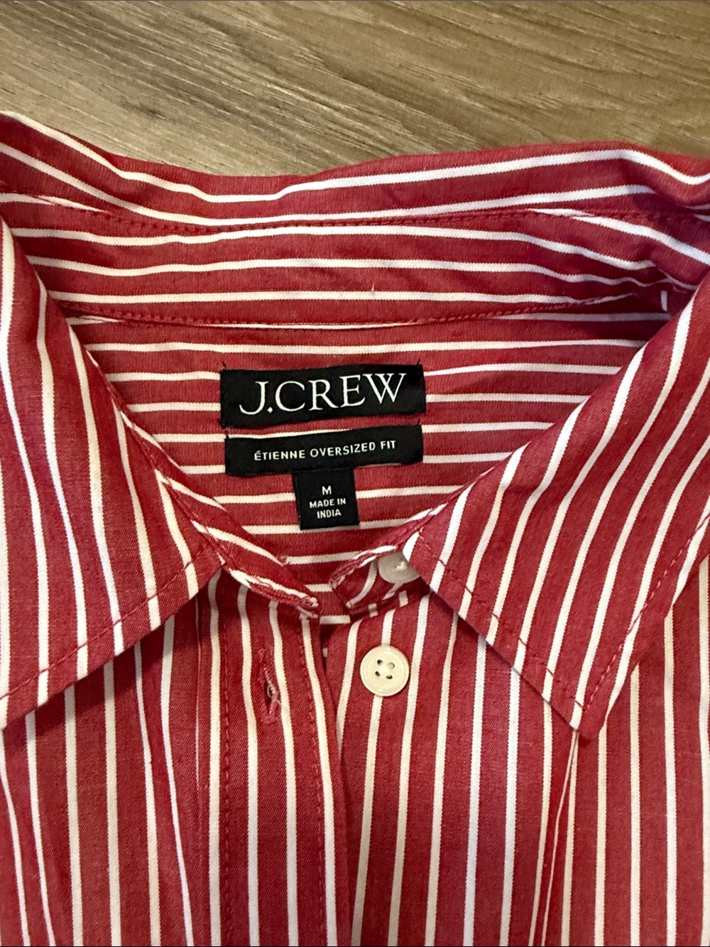 J. Crew Etienne Oversized Red and White Striped Button-Down Shirt